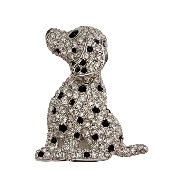 Swarovski Silver Tone Black, Clear Crystal Dalmatian Puppy Dog Brooch Pin K859 - Picture 9 of 9
